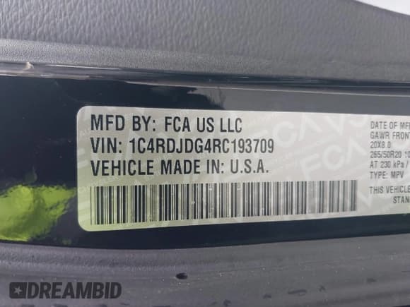 ✅ 2024 Dodge Durango GT Plus • VIN: 1C4RDJDG4RC193709 • Lot: 41933123. Listed on IAAI with 13,969 mi. Free auction sales archive from the USA and detailed vehicle history report at DreamBid. Image 9.