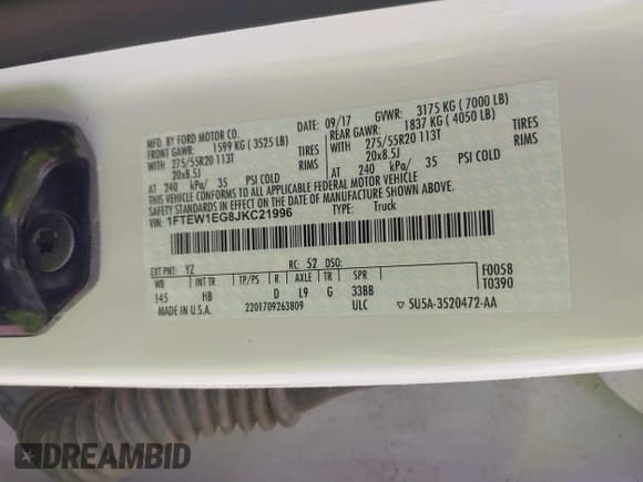 ✅ 2018 Ford F-150 XL • VIN: 1FTEW1EG8JKC21996 • Лот: 42666089. Опубликован ранее на IAAI с пробегом 121 907 миль. Бесплатный доступ к архиву аукционных продаж из США и подробный отчёт об истории автомобиля на DreamBid. Изображение 9.