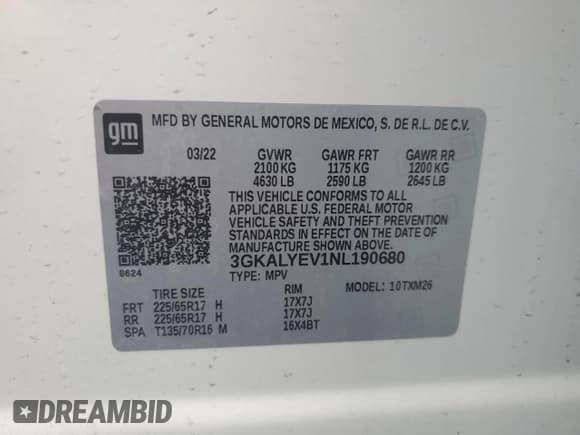 ✅ 2022 GMC Terrain AT4 • VIN: 3GKALYEV1NL190680 • Lot: 82535115. Listed on Copart with 47,259 mi. Free auction sales archive from the USA and detailed vehicle history report at DreamBid. Image 13.