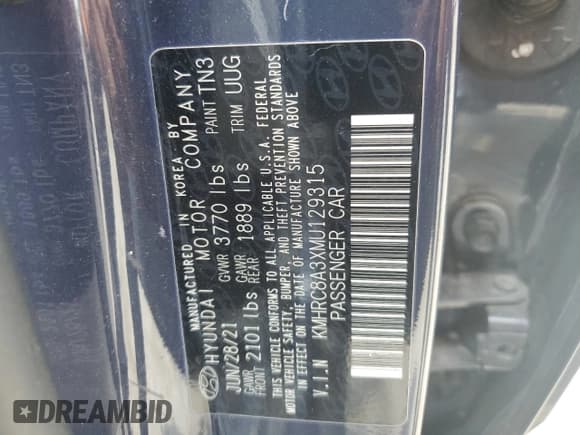 ✅ 2021 Hyundai Venue SEL • VIN: KMHRC8A3XMU129315 • Lot: 54176415. Listed on Copart with 61,092 mi. Free auction sales archive from the USA and detailed vehicle history report at DreamBid. Image 13.