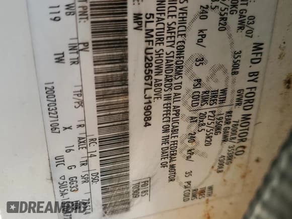 ✅ 2007 Lincoln Navigator • VIN: 5LMFU28567LJ19084 • Лот: 76504524. Опубликован ранее на Copart с пробегом 110 158 миль. Бесплатный доступ к архиву аукционных продаж из США и подробный отчёт об истории автомобиля на DreamBid. Изображение 13.