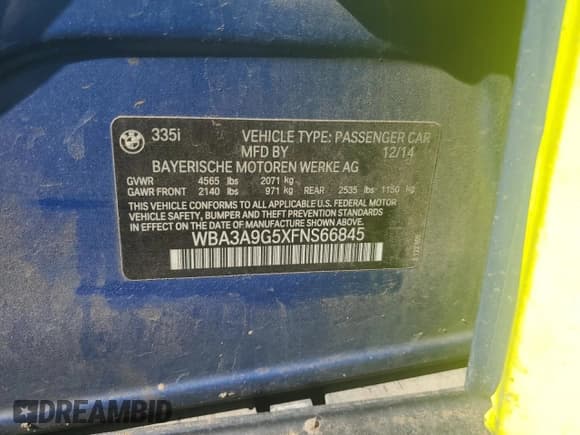 ✅ 2015 BMW 3 Series 335i • VIN: WBA3A9G5XFNS66845 • Lot: 57182255. Wystawiony na Copart z przebiegiem 101 247 mil. Bezpłatny archiwum sprzedaży aukcyjnych z USA i szczegółowy raport historii pojazdu na DreamBid. Zdjęcie 12.