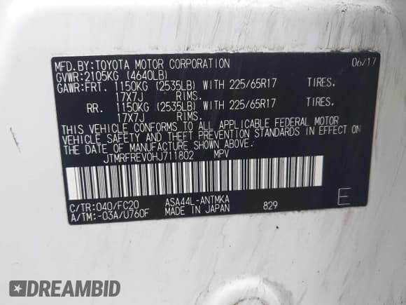 ✅ 2017 Toyota RAV4 XLE • VIN: JTMRFREV0HJ711802 • Lot: 40986748. Listed on IAAI with 220,790 mi. Free auction sales archive from the USA and detailed vehicle history report at DreamBid. Image 9.