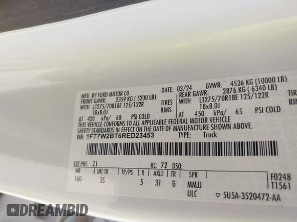 ✅ 2024 Ford F-250 XL • VIN: 1FT7W2BT6RED23453 • Lot: 43149828. Listed on IAAI with 69,818 mi. Free auction sales archive from the USA and detailed vehicle history report at DreamBid. Image 9.