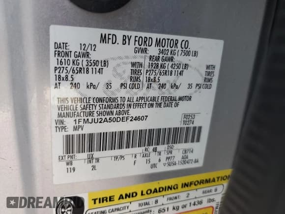 ✅ 2013 Ford Expedition Limited • VIN: 1FMJU2A50DEF24607 • Lot: 55556615. Listed on Copart with 53,267 mi. Free auction sales archive from the USA and detailed vehicle history report at DreamBid. Image 13.