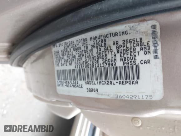 ✅ 2001 Toyota Avalon XLS • VIN: 4T1BF28B81U137802 • Лот: 43602276. Опубликован ранее на IAAI с пробегом 258 914 миль. Бесплатный доступ к архиву аукционных продаж из США и подробный отчёт об истории автомобиля на DreamBid. Изображение 9.