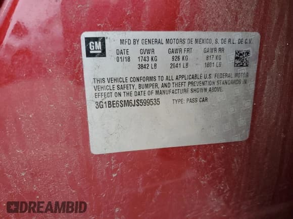 ✅ 2018 Chevrolet Cruze LT • VIN: 3G1BE6SM6JS599535 • Lot: 90407425. Wystawiony na Copart z przebiegiem 36 051 mil. Bezpłatny archiwum sprzedaży aukcyjnych z USA i szczegółowy raport historii pojazdu na DreamBid. Zdjęcie 12.