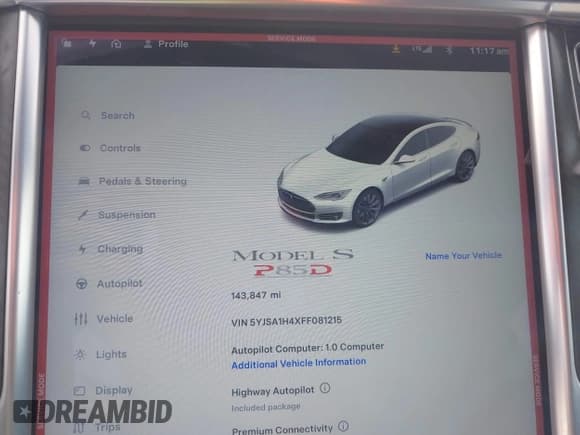 ✅ 2015 Tesla Model S 85D • VIN: 5YJSA1H4XFF081215 • Лот: 41657473. Опубликован ранее на IAAI с пробегом 143 847 миль. Бесплатный доступ к архиву аукционных продаж из США и подробный отчёт об истории автомобиля на DreamBid. Изображение 7.