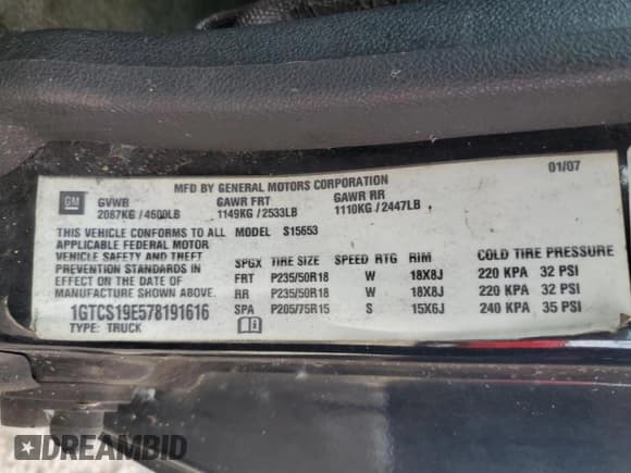 ✅ 2007 GMC Canyon SLE1 • VIN: 1GTCS19E578191616 • Lot: 69978314. Listed on Copart with Not provided. Free auction sales archive from the USA and detailed vehicle history report at DreamBid. Image 12.