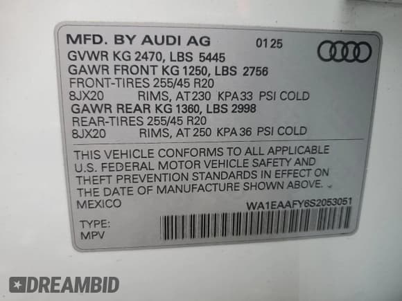 ✅ 2025 Audi Q5 S line Premium Plus • VIN: WA1EAAFY6S2053051 • Лот: 91872425. Опубликован ранее на Copart с пробегом 5 231 миль. Бесплатный доступ к архиву аукционных продаж из США и подробный отчёт об истории автомобиля на DreamBid. Изображение 14.