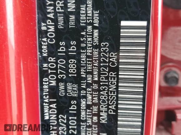 ✅ 2023 Hyundai Venue SEL • VIN: KMHRC8A31PU212233 • Lot: 51361975. Listed on Copart with 38,317 mi. Free auction sales archive from the USA and detailed vehicle history report at DreamBid. Image 13.