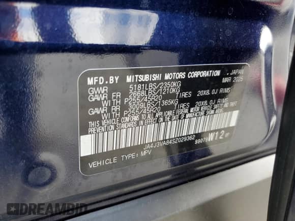 2025 Mitsubishi Outlander SE с VIN JA4J3VA84SZ029362, выставлен на аукционе Copart как лот 81212965 с пробегом 4 881 миль миль и Списание • Salvage title. История ставок и продаж доступна на DreamBid. Изображение 13.