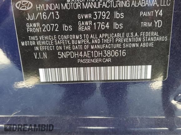 ✅ 2013 Hyundai Elantra GLS • VIN: 5NPDH4AE1DH380616 • Lot: 66352385. Listed on Copart with 162,201 mi. Free auction sales archive from the USA and detailed vehicle history report at DreamBid. Image 12.