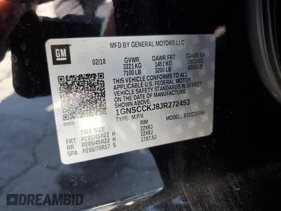 2018 Chevrolet Tahoe Premier с VIN 1GNSCCKJ8JR272453, выставлен на аукционе Copart как лот 53298115 с пробегом 115 558 миль миль и Списание • Salvage title. История ставок и продаж доступна на DreamBid. Изображение 14.