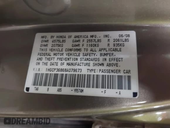 ✅ 2008 Honda Accord EX-L • VIN: 1HGCP36868A079673 • Lot: 41905092. Listed on IAAI with 218,887 mi. Free auction sales archive from the USA and detailed vehicle history report at DreamBid. Image 9.