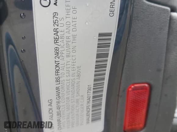 ✅ 2019 Audi A5 Sportback Premium Plus • VIN: WAUENCF51KA017301 • Lot: 93880645. Listed on Copart with 79,993 mi. Free auction sales archive from the USA and detailed vehicle history report at DreamBid. Image 12.