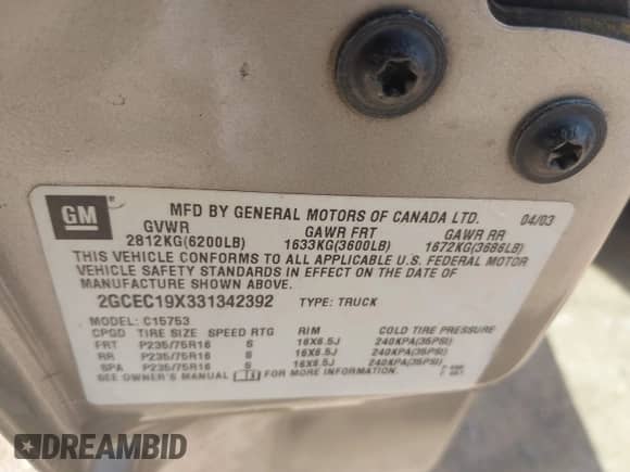 2003 Chevrolet Silverado 1500 LS с VIN 2GCEC19X331342392, выставлен на аукционе IAAI как лот 43055435 с пробегом 227 326 миль миль и . История ставок и продаж доступна на DreamBid. Изображение 9.