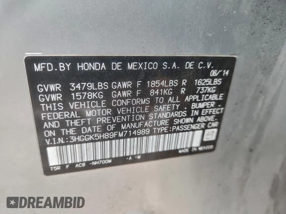 ✅ 2015 Honda Fit EX-L • VIN: 3HGGK5H89FM714989 • Lot: 95737715. Listed on Copart with 93,896 mi. Free auction sales archive from the USA and detailed vehicle history report at DreamBid. Image 12.