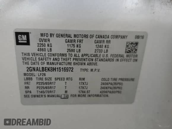 2017 Chevrolet Equinox LS with VIN 2GNALBEK8H1516972, listed as a Copart auction lot 90607645 with 123,312 mi miles and Clean title. Bid and sale history available at DreamBid. Image 13.