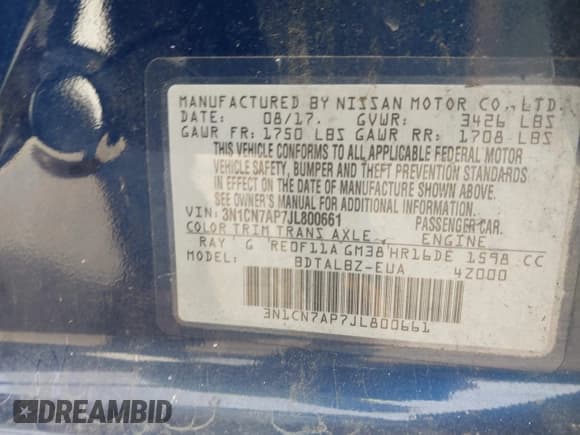 ✅ 2018 Nissan Versa SV • VIN: 3N1CN7AP7JL800661 • Lot: 43425294. Listed on IAAI with 200,099 mi. Free auction sales archive from the USA and detailed vehicle history report at DreamBid. Image 9.