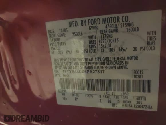 ✅ 2006 Ford Ranger STX • VIN: 1FTYR44UX6PA27817 • Лот: 41258662. Опубликован ранее на IAAI с пробегом 138 140 миль. Бесплатный доступ к архиву аукционных продаж из США и подробный отчёт об истории автомобиля на DreamBid. Изображение 9.