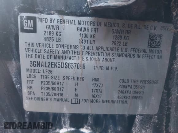 ✅ 2013 Chevrolet Captiva Sport LS • VIN: 3GNAL2EK5DS637098 • Lot: 41881819. Wystawiony na IAAI z przebiegiem 147 731 mil. Bezpłatny archiwum sprzedaży aukcyjnych z USA i szczegółowy raport historii pojazdu na DreamBid. Zdjęcie 9.