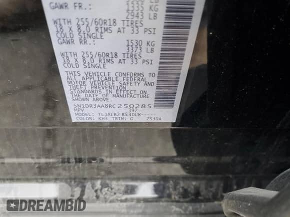 2024 Nissan Pathfinder S with VIN 5N1DR3AA8RC250285, listed as a Copart auction lot 91197025 with 52,880 mi miles and Clean title. Bid and sale history available at DreamBid. Image 14.