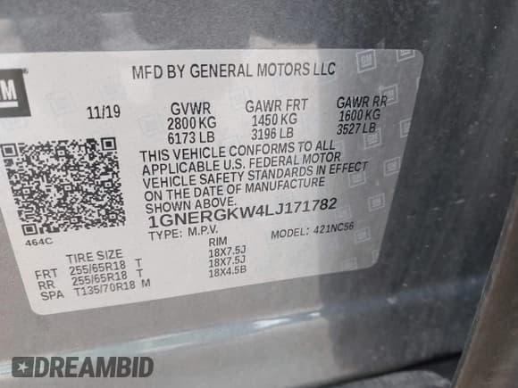 ✅ 2020 Chevrolet Traverse LT Cloth • VIN: 1GNERGKW4LJ171782 • Lot: 43415058. Wystawiony na IAAI z przebiegiem 76 109 mil. Bezpłatny archiwum sprzedaży aukcyjnych z USA i szczegółowy raport historii pojazdu na DreamBid. Zdjęcie 9.