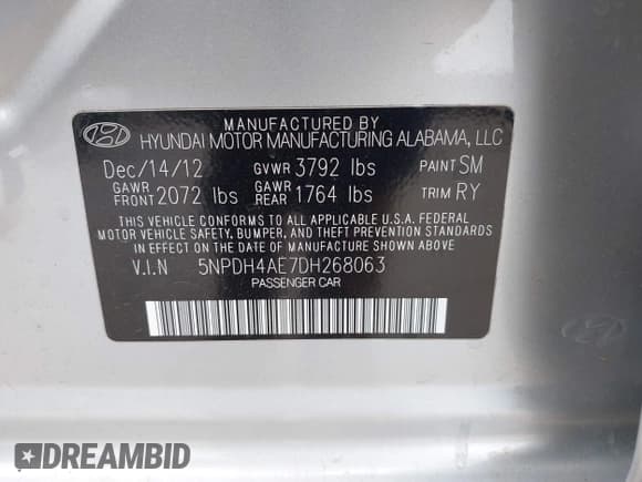 ✅ 2013 Hyundai Elantra GLS • VIN: 5NPDH4AE7DH268063 • Lot: 42269526. Listed on IAAI with 123,067 mi. Free auction sales archive from the USA and detailed vehicle history report at DreamBid. Image 9.