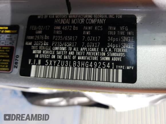 ✅ 2017 Hyundai Santa Fe 2.4L • VIN: 5XYZU3LB3HG492541 • Lot: 50541313. Wystawiony na Copart z przebiegiem 39 856 mil. Bezpłatny archiwum sprzedaży aukcyjnych z USA i szczegółowy raport historii pojazdu na DreamBid. Zdjęcie 14.