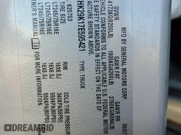 ✅ 2007 Chevrolet Silverado 2500HD Work Truck • VIN: 1GCHK29K17E595421 • Лот: 80913964. Опубликован ранее на Copart с пробегом 190 244 миль. Бесплатный доступ к архиву аукционных продаж из США и подробный отчёт об истории автомобиля на DreamBid. Изображение 12.