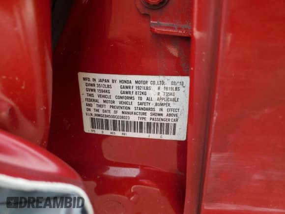 ✅ 2013 Honda Fit Sport • VIN: JHMGE8H50DC038023 • Lot: 55996665. Listed on Copart with 84,701 mi. Free auction sales archive from the USA and detailed vehicle history report at DreamBid. Image 12.