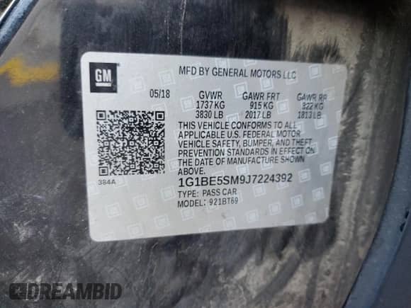 2018 Chevrolet Cruze LT z VIN 1G1BE5SM9J7224392, wystawiony jako Copart lot #82199325 z przebiegiem 156 330 mil mil oraz Szkoda całkowita • Salvage title. Historia ofert i sprzedaży dostępna na DreamBid. Obrazek 12.