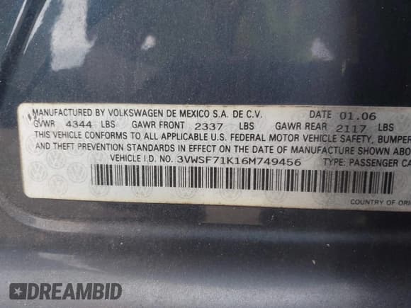 ✅ 2006 Volkswagen Jetta 2.5L • VIN: 3VWSF71K16M749456 • Лот: 43065965. Опубликован ранее на IAAI с пробегом 131 691 миль. Бесплатный доступ к архиву аукционных продаж из США и подробный отчёт об истории автомобиля на DreamBid. Изображение 9.