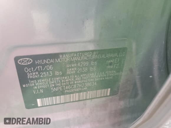 ✅ 2007 Hyundai Sonata GLS • VIN: 5NPET46C87H238634 • Лот: 84515294. Опубликован ранее на Copart с пробегом 180 276 миль. Бесплатный доступ к архиву аукционных продаж из США и подробный отчёт об истории автомобиля на DreamBid. Изображение 15.