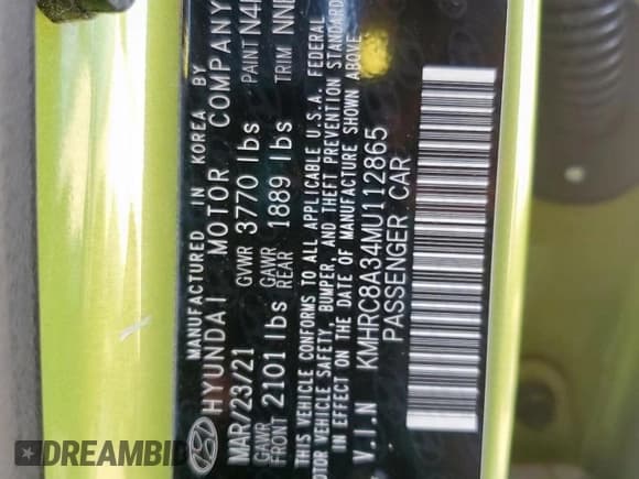 ✅ 2021 Hyundai Venue SEL • VIN: KMHRC8A34MU112865 • Lot: 85586395. Listed on Copart with 83,783 mi. Free auction sales archive from the USA and detailed vehicle history report at DreamBid. Image 12.