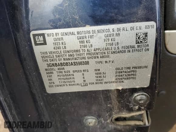 2010 Chevrolet HHR 1LT с VIN 3GNBABDB3AS598308, выставлен на аукционе Copart как лот 79116334 с пробегом 112 388 миль миль и На запчасти • Non repairable. История ставок и продаж доступна на DreamBid. Изображение 12.