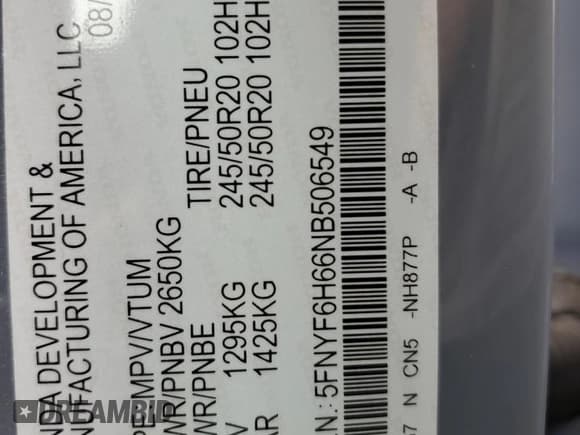 ✅ 2022 Honda Pilot Touring 7-Passenger • VIN: 5FNYF6H66NB506549 • Лот: 65750705. Опубликован ранее на Copart с пробегом 51 679 миль. Бесплатный доступ к архиву аукционных продаж из США и подробный отчёт об истории автомобиля на DreamBid. Изображение 14.