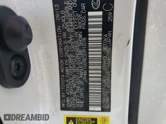 ✅ 2014 Lexus ES 330 • VIN: JTHBK1GG9E2091078 • Lot: 62667875. Listed on Copart with 154,900 mi. Free auction sales archive from the USA and detailed vehicle history report at DreamBid. Image 12.