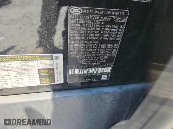 ✅ 2019 Land Rover Discovery HSE • VIN: SALRR2RV1K2401693 • Lot: 69376865. Wystawiony na Copart z przebiegiem 121 506 mil. Bezpłatny archiwum sprzedaży aukcyjnych z USA i szczegółowy raport historii pojazdu na DreamBid. Zdjęcie 13.