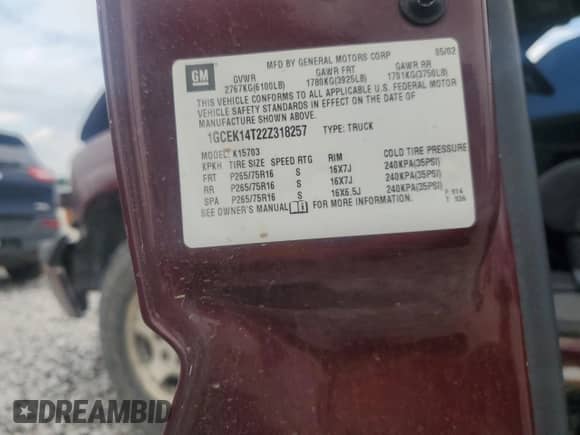 2002 Chevrolet Silverado 1500 LS with VIN 1GCEK14T22Z318257, listed as a Copart auction lot 64170975 with 136,890 mi miles and Clean title. Bid and sale history available at DreamBid. Image 12.