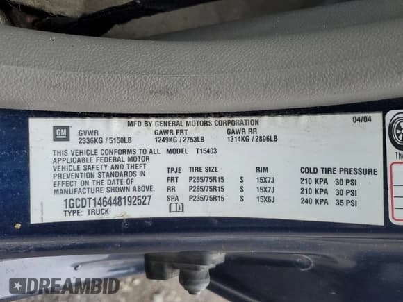 ✅ 2004 Chevrolet Colorado 1LT • VIN: 1GCDT146448192527 • Лот: 47859095. Опубликован ранее на Copart с пробегом 184 355 миль. Бесплатный доступ к архиву аукционных продаж из США и подробный отчёт об истории автомобиля на DreamBid. Изображение 12.