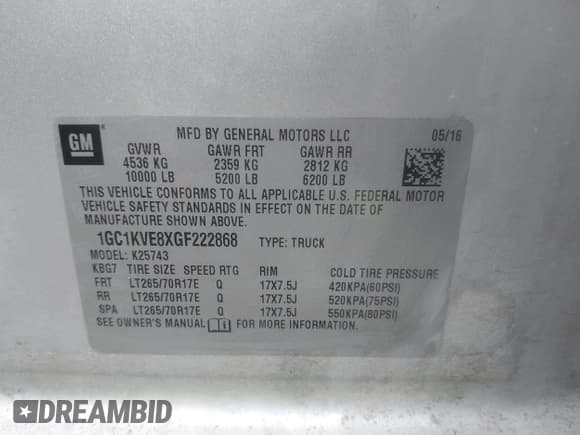 ✅ 2016 Chevrolet Silverado 2500HD LT • VIN: 1GC1KVE8XGF222868 • Lot: 43004596. Listed on IAAI with 93,976 mi. Free auction sales archive from the USA and detailed vehicle history report at DreamBid. Image 9.