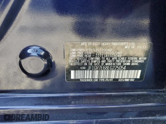 ✅ 2014 Subaru WRX WRX • VIN: JF1GR7E68EG225054 • Lot: 60942835. Listed on Copart with 100,077 mi. Free auction sales archive from the USA and detailed vehicle history report at DreamBid. Image 12.