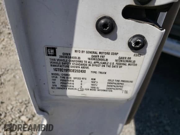 ✅ 2003 GMC Sierra 1500 • VIN: 1GTEC19T83E282430 • Лот: 72967264. Опубликован ранее на Copart с пробегом 81 356 миль. Бесплатный доступ к архиву аукционных продаж из США и подробный отчёт об истории автомобиля на DreamBid. Изображение 12.