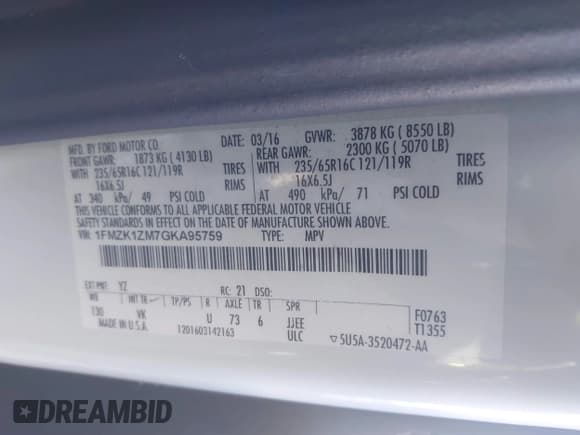✅ 2016 Ford Transit XL • VIN: 1FMZK1ZM7GKA95759 • Lot: 41426684. Wystawiony na IAAI z przebiegiem 173 573 mil. Bezpłatny archiwum sprzedaży aukcyjnych z USA i szczegółowy raport historii pojazdu na DreamBid. Zdjęcie 9.