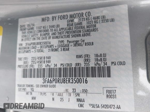 ✅ 2014 Ford Fusion Titanium Hybrid • VIN: 3FA6P0RU8ER350016 • Lot: 43532622. Listed on IAAI with 87,458 mi. Free auction sales archive from the USA and detailed vehicle history report at DreamBid. Image 9.