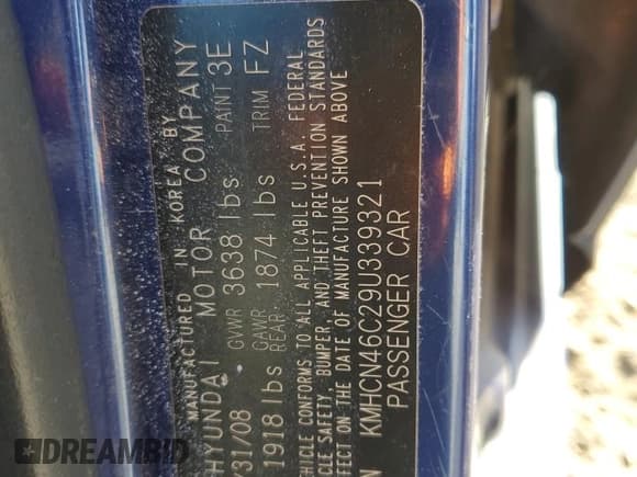 ✅ 2009 Hyundai Accent Auto GLS • VIN: KMHCN46C29U339321 • Lot: 44828045. Wystawiony na Copart z przebiegiem 166 453 mil. Bezpłatny archiwum sprzedaży aukcyjnych z USA i szczegółowy raport historii pojazdu na DreamBid. Zdjęcie 12.