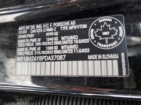 ✅ 2023 Porsche Cayenne Turbo S E-Hybrid • VIN: WP1BH2AY8PDA37087 • Lot: 46585885. Listed on Copart with Not provided. Free auction sales archive from the USA and detailed vehicle history report at DreamBid. Image 14.