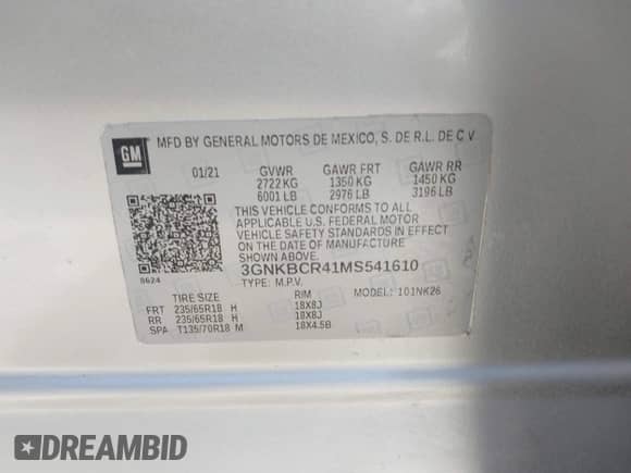 2021 Chevrolet Blazer LT z VIN 3GNKBCR41MS541610, wystawiony jako IAAI lot #42578857 z przebiegiem 53 890 mil mil oraz . Historia ofert i sprzedaży dostępna na DreamBid. Obrazek 9.